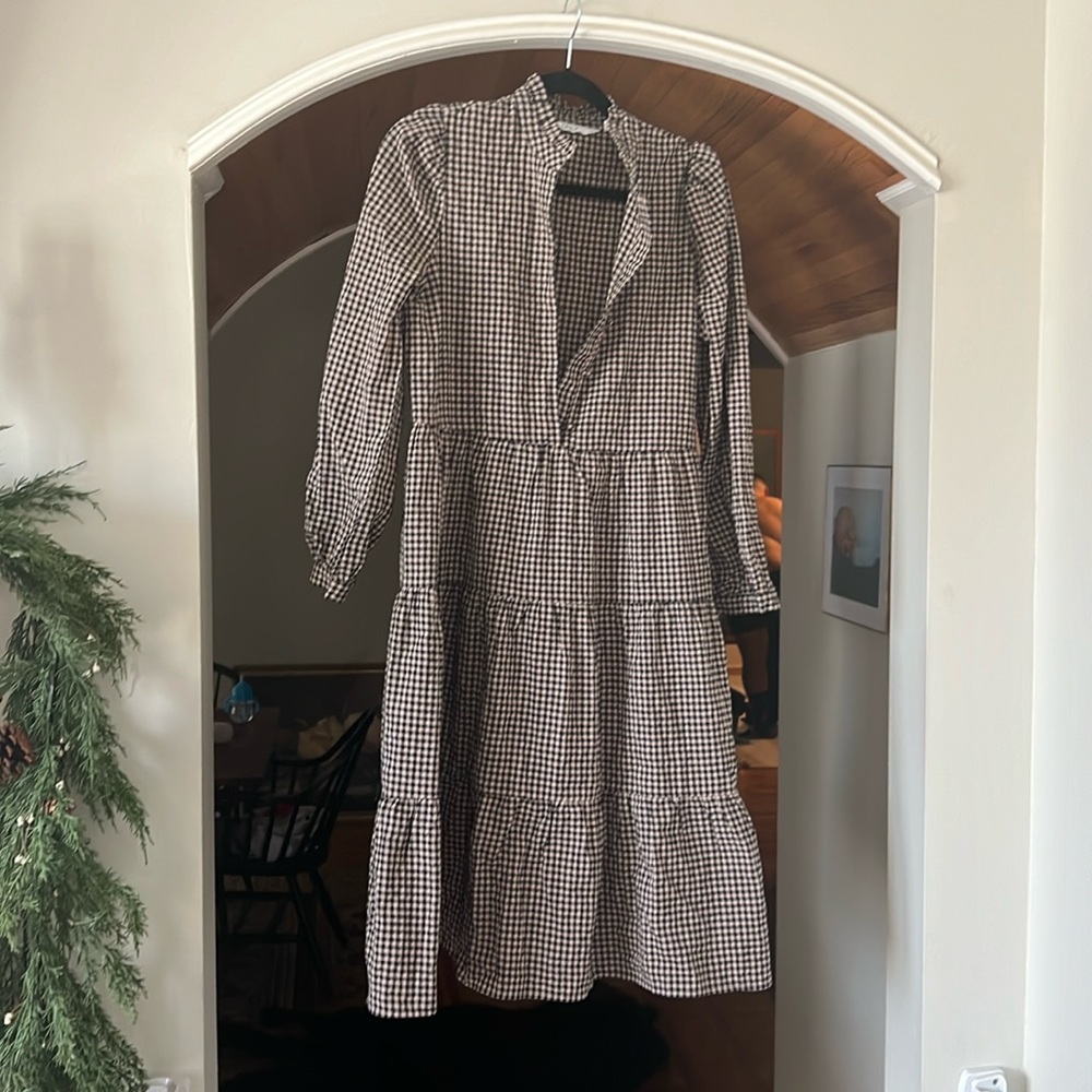 Only plaid tiered long sleeve dress